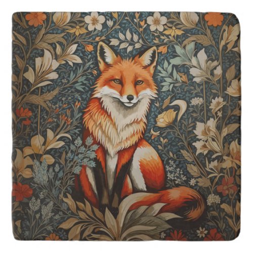 Vintage Sitting Fox William Morris Inspired Floral Trivet