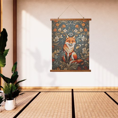 Vintage Sitting Fox William Morris Inspired Hanging Tapestry