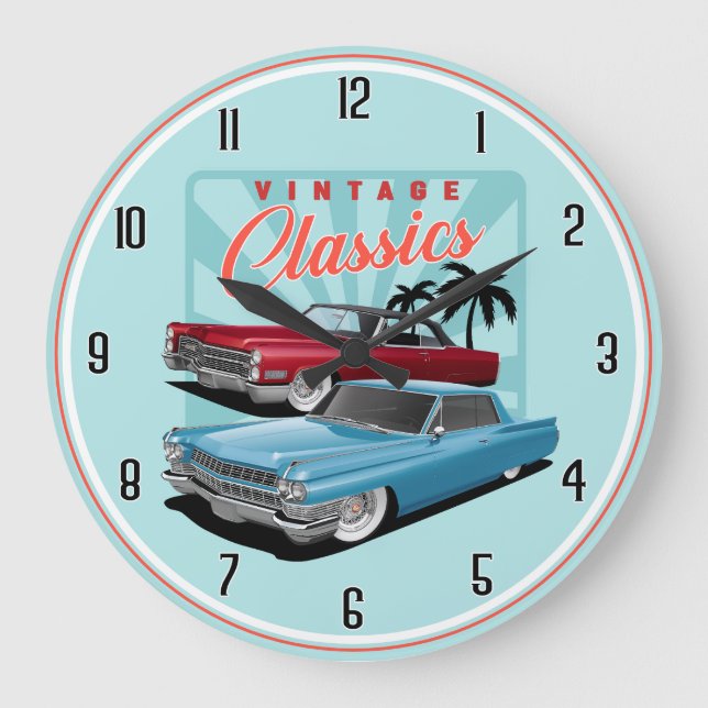 Vintage Sixties Classics Car Large Clock (Front)