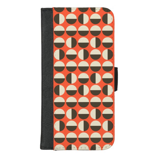 Vintage sixties dot pattern on orange red iPhone wallet case (Front)