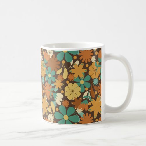 Vintage Sixties Flower Power in Brown Coffee Mug