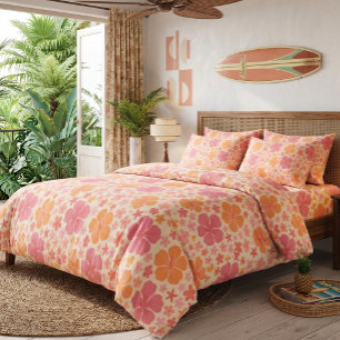 Vintage Sixties Hawaiian Hibiscus Pattern Retro Duvet Cover