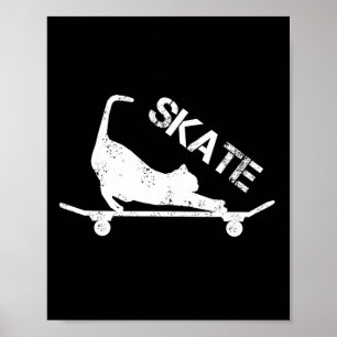 Vintage Skateboard Skateboarder Cat Skateboarding Poster