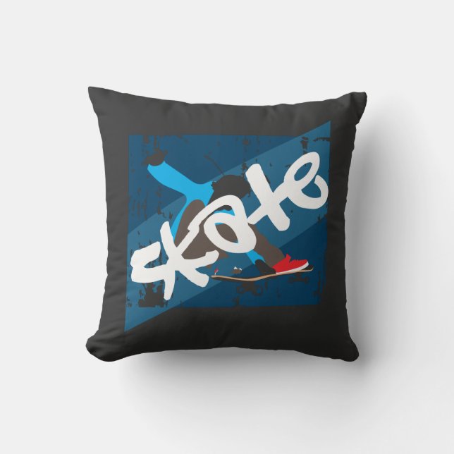 Vintage Skateboard Throw Pillow (Front)