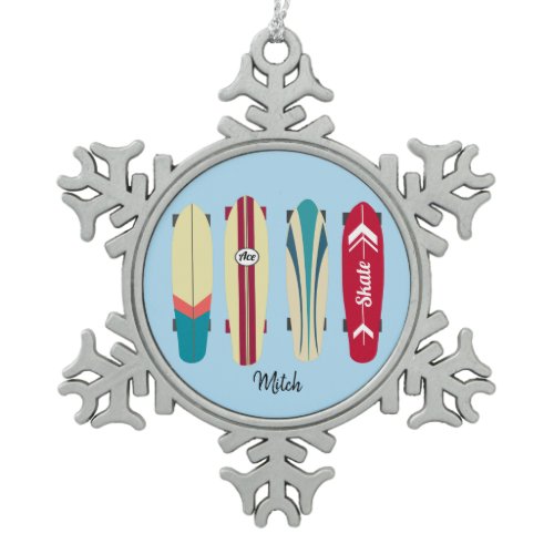 Vintage Skateboards Snowflake Pewter Christmas Ornament