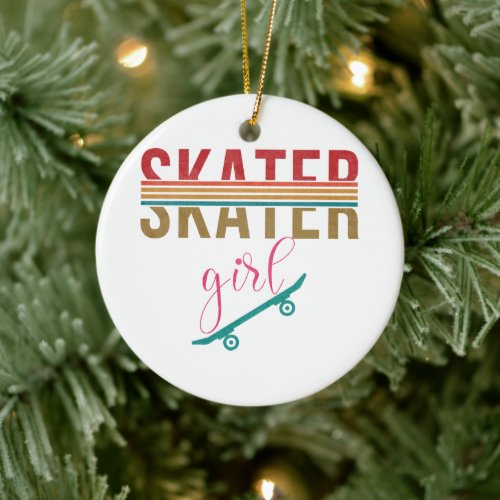 Vintage Skater Girl Skateboarder Skateboarding 80s Ceramic Ornament