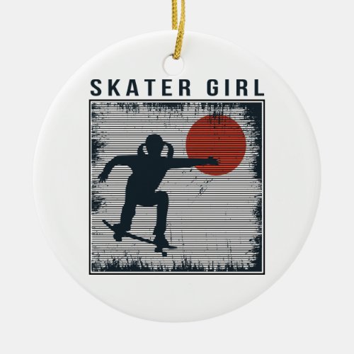 Vintage Skater Girl Skateboarder Skateboarding 80s Ceramic Ornament