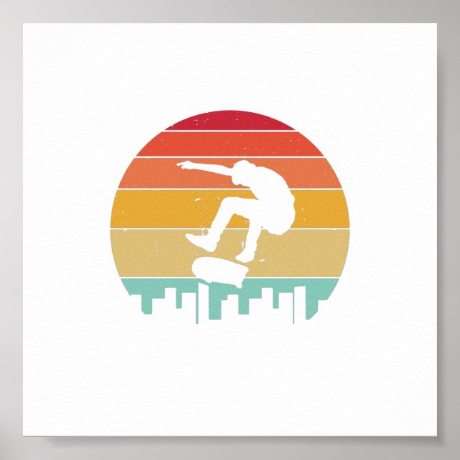 Vintage skater on top of buildings poster (Front)