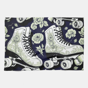 Vintage Skates Black & White Kitchen Towel