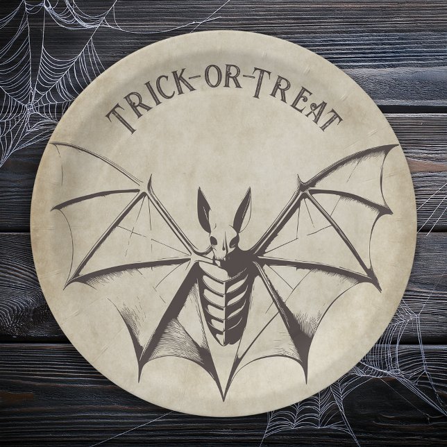 Vintage Skeletal Bat Halloween Paper Plates (Creator Uploaded)