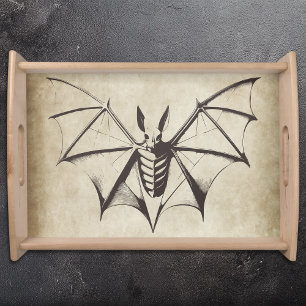 Vintage Skeletal Bat Halloween Serving Tray