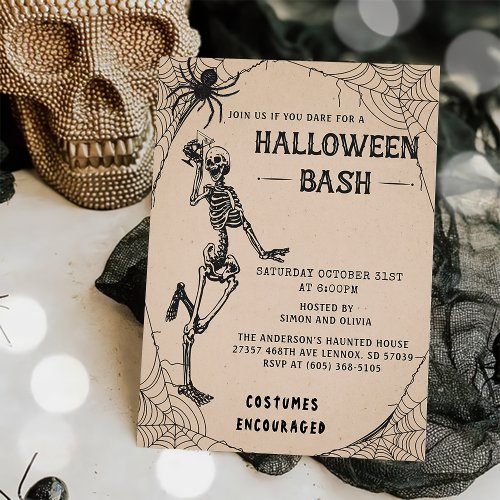 Vintage Skeleton Adult Halloween Bash Party  Invitation