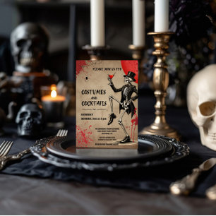 Vintage Skeleton Adult Halloween Costume Party Invitation