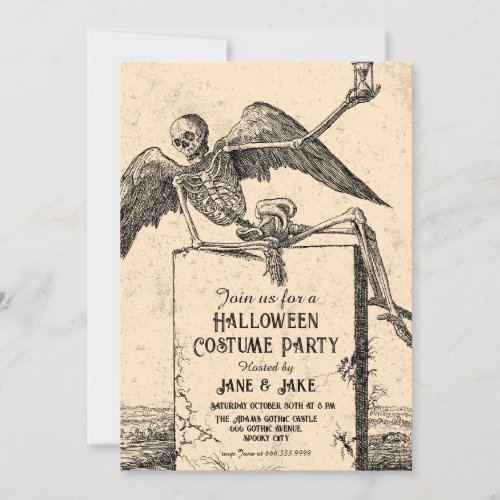 Vintage Skeleton Adult Halloween Party Invitation 