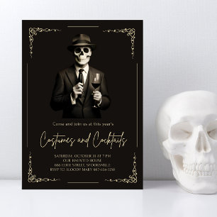 Vintage Skeleton Adult Halloween Party Invitation