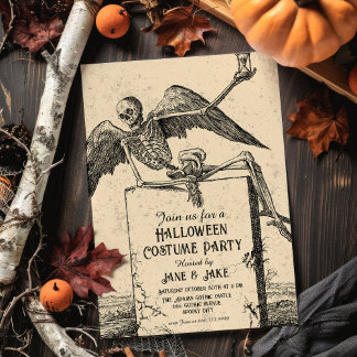 Vintage Skeleton Adult Halloween Party Invitation 