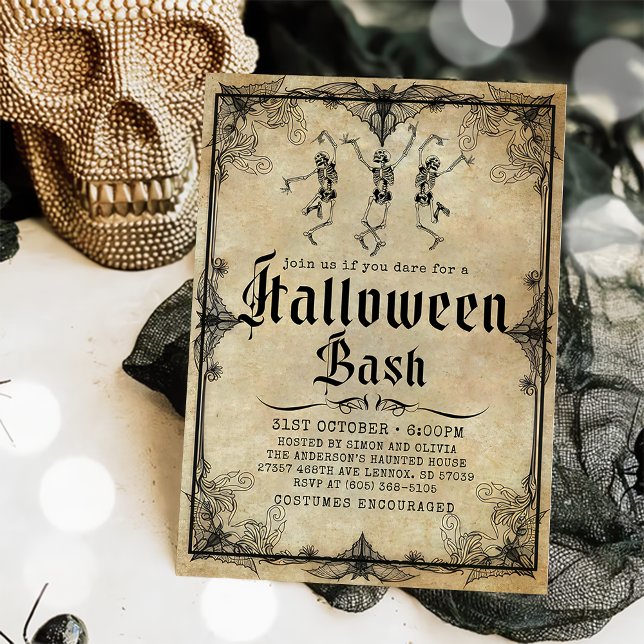 Vintage Skeleton Adult Halloween Party  Invitation (Creator Uploaded)