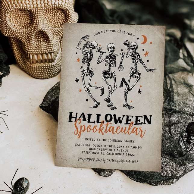 Vintage Skeleton Adult Halloween Party Invitation (Creator Uploaded)