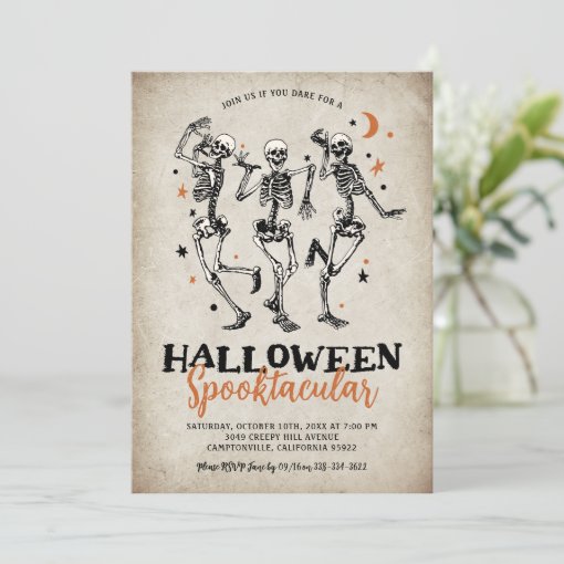 Vintage Skeleton Adult Halloween Party Invitation | Zazzle