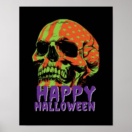 Vintage Skeleton American Flag Patriotic Halloween Poster