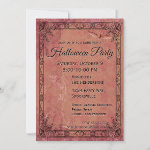 Vintage Skeleton and Bat Halloween Invitation