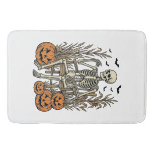 Vintage Skeleton and Pumpkins Halloween Shirt Desi Bath Mat