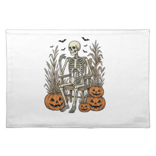 Vintage Skeleton and Pumpkins Halloween Shirt Desi Cloth Placemat
