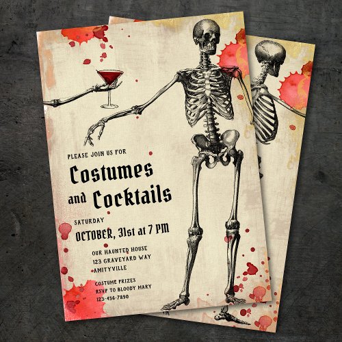 Vintage Skeleton Bloody Adult Halloween Invite