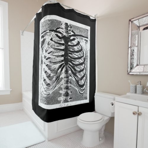 Vintage Skeleton Bones Torso Body Halloween Shower Curtain