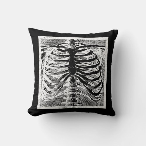 Vintage Skeleton Bones Torso Body Halloween Throw Pillow