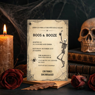 Vintage Skeleton & Booze Adult Halloween Party Invitation