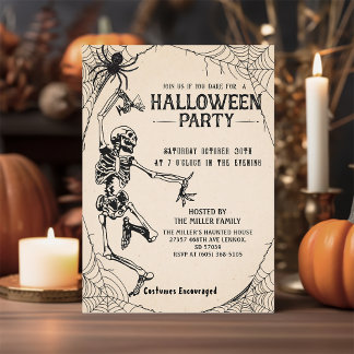Vintage Skeleton Cocktail Adult Halloween Party Invitation
