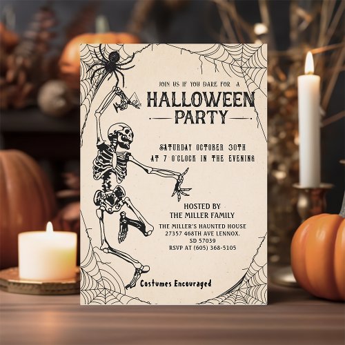 Vintage Skeleton Cocktail Adult Halloween Party Invitation