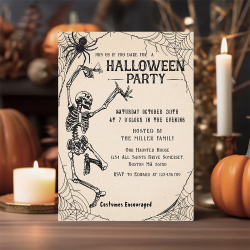 Vintage Skeleton Cocktail Adult Halloween Party  Invitation
