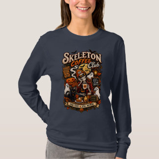Vintage Skeleton Coffee Club Dead Tired Halloween T-Shirt