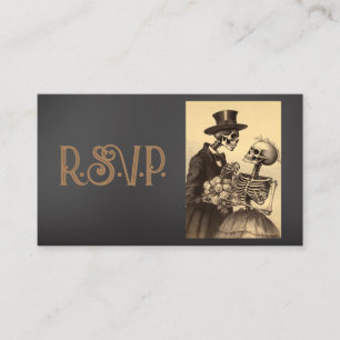 Vintage Skeleton Couple Gold and Black QRC RSVP Enclosure Card
