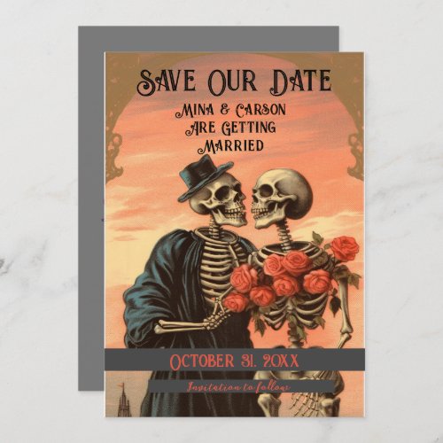Vintage Skeleton Couple Goth Halloween   Save The Date
