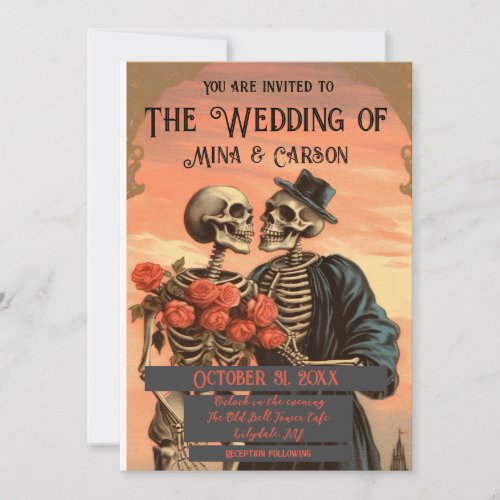 Vintage Skeleton Couple Goth Wedding Invitation
