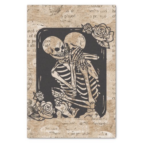 Vintage Skeleton Couple Halloween Wedding Tissue Paper