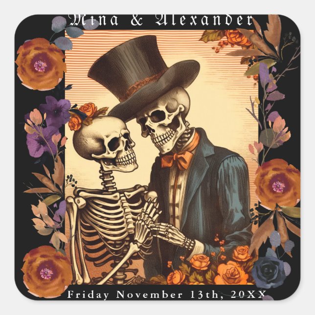 Vintage Skeleton Couple Wedding Square Sticker (Front)