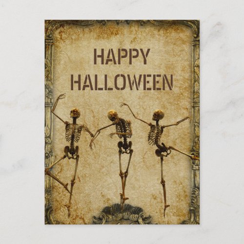 Vintage Skeleton Dancing Happy Halloween Ballet  Postcard