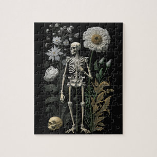 Vintage Skeleton & Dark Florals Gothic Home Game Jigsaw Puzzle
