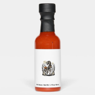 Vintage Skeleton Dinosaur Halloween Graveyard Desi Hot Sauces