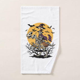 Vintage Skeleton Dinosaur Halloween Shirt Design_1 Hand Towel