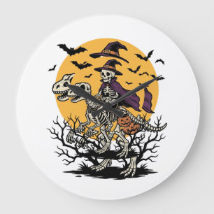 Vintage Skeleton Dinosaur Halloween Shirt Design_1 Large Clock