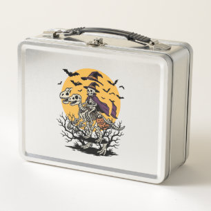 Vintage Skeleton Dinosaur Halloween Shirt Design_1 Metal Lunch Box