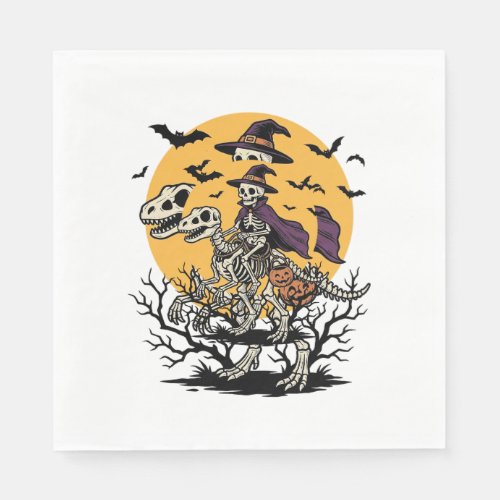 Vintage Skeleton Dinosaur Halloween Shirt Design_1 Napkins