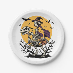 Vintage Skeleton Dinosaur Halloween Shirt Design_1 Paper Plates