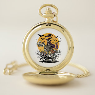 Vintage Skeleton Dinosaur Halloween Shirt Design_1 Pocket Watch
