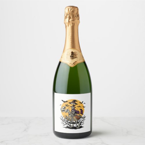Vintage Skeleton Dinosaur Halloween Shirt Design_1 Sparkling Wine Label